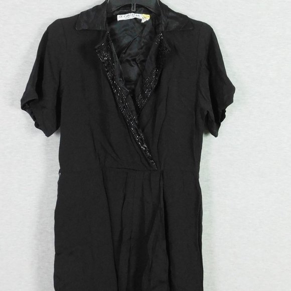 Vintage St. Gillian by Key Unger Women Dress 6 Black Beaded Short Sleeve - Picture 2 of 13